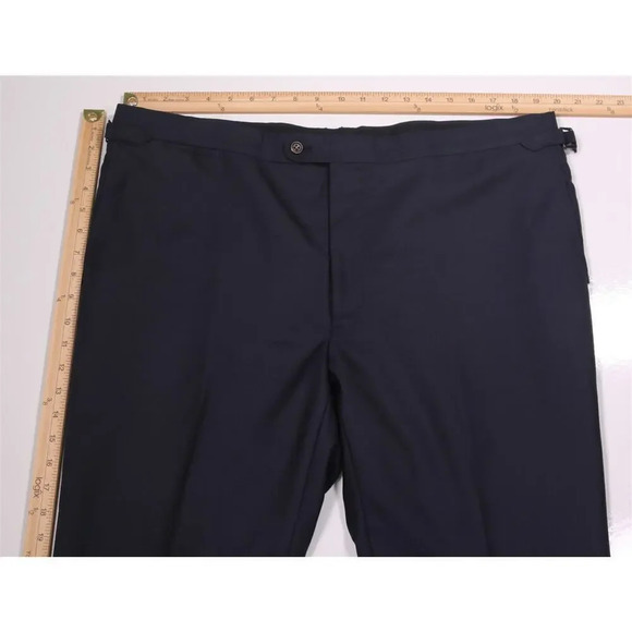 Custom Made Recent Solid Navy Blue Flat Frt Wool Dress Pants Side Buckles 40x31 - Picture 4 of 6